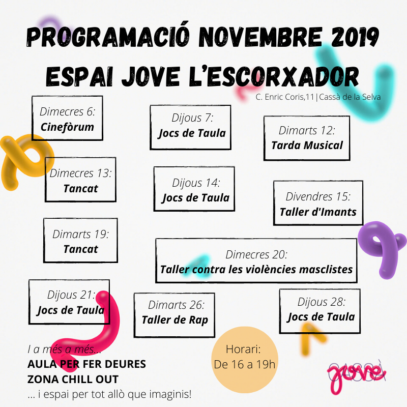 PROGRAMACIÓ NOVEMBRE 2019 ESPAI JOVE LESCORXADOR ACTUALITZACIÓ